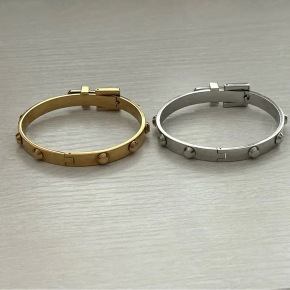 michael kors silver and gold buckle bangles - set of 2 - Picture 3 of 4